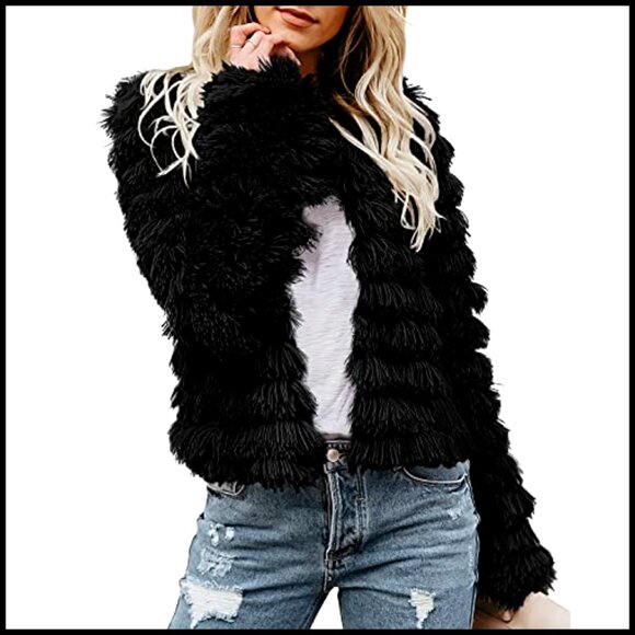 Faux Fur Open Front Cardigan Vintage Parka Shaggy Jacket Warm Coat Tops - Picture 6 of 7